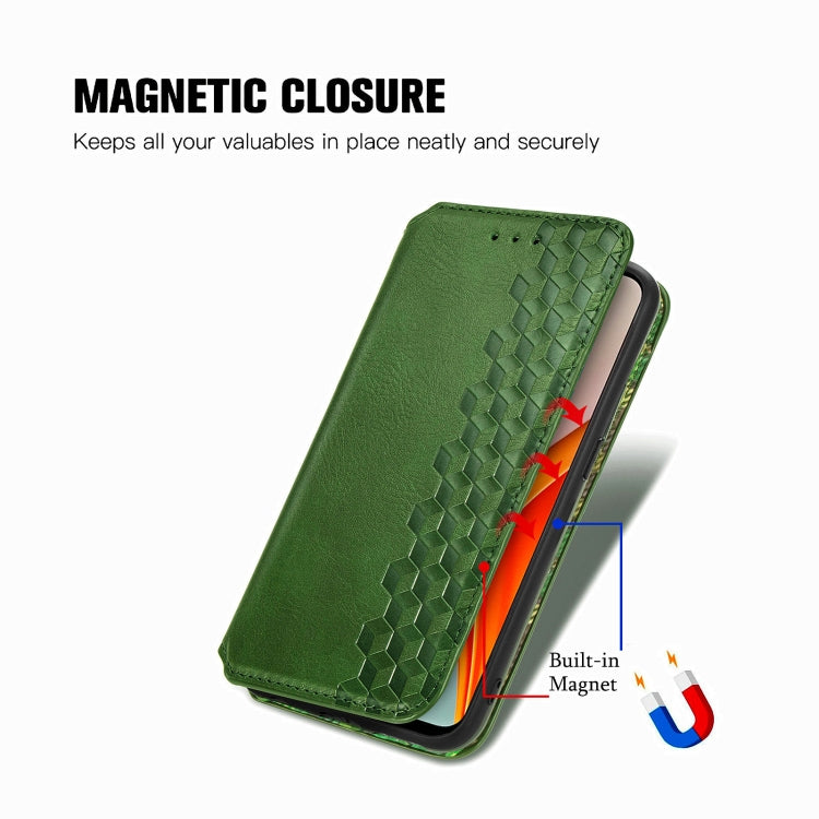For One Plus Nord N100 Cubic Grid Pressed Horizontal Flip Magnetic PU Leather Case with Holder & Card Slots & Wallet