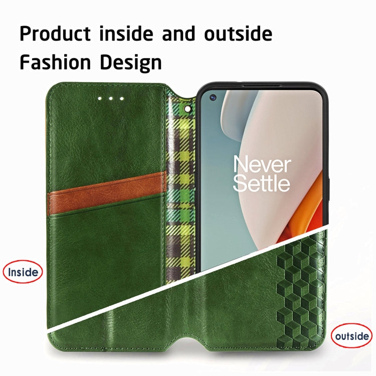 For One Plus Nord N100 Cubic Grid Pressed Horizontal Flip Magnetic PU Leather Case with Holder & Card Slots & Wallet
