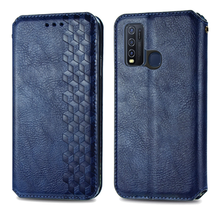 For vivo Y50 Cubic Grid Pressed Horizontal Flip Magnetic PU Leather Case with Holder & Card Slots & Wallet