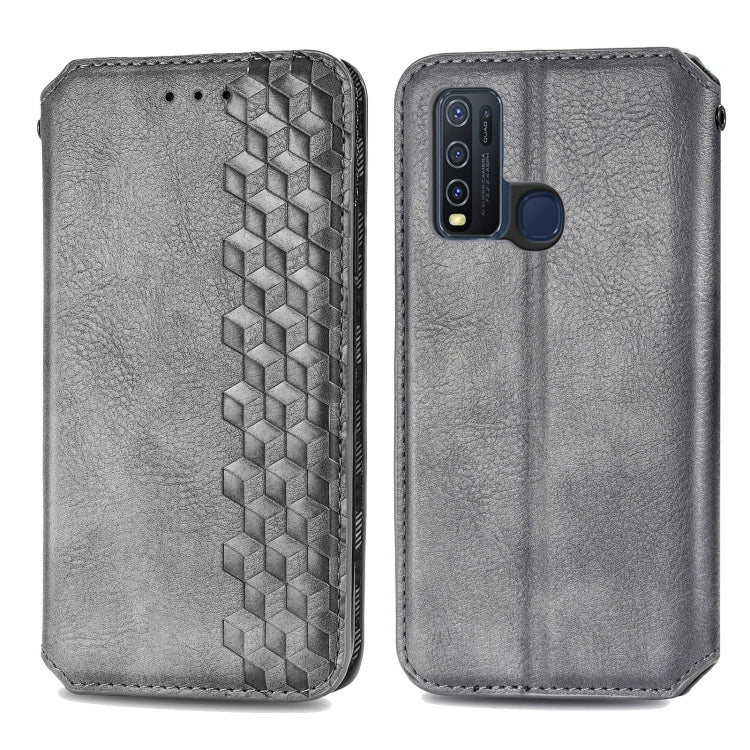 For vivo Y50 Cubic Grid Pressed Horizontal Flip Magnetic PU Leather Case with Holder & Card Slots & Wallet