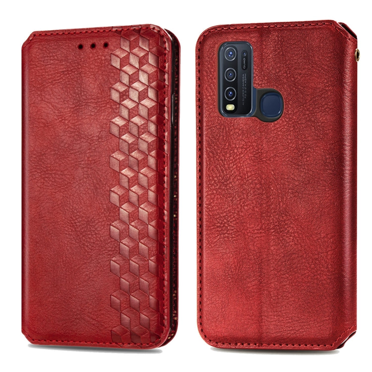 For vivo Y50 Cubic Grid Pressed Horizontal Flip Magnetic PU Leather Case with Holder & Card Slots & Wallet