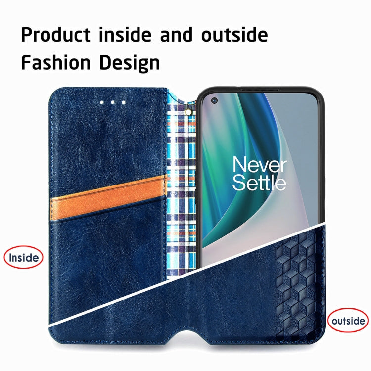 For OnePlus N10 Cubic Grid Pressed Horizontal Flip Magnetic PU Leather Case with Holder & Card Slots & Wallet