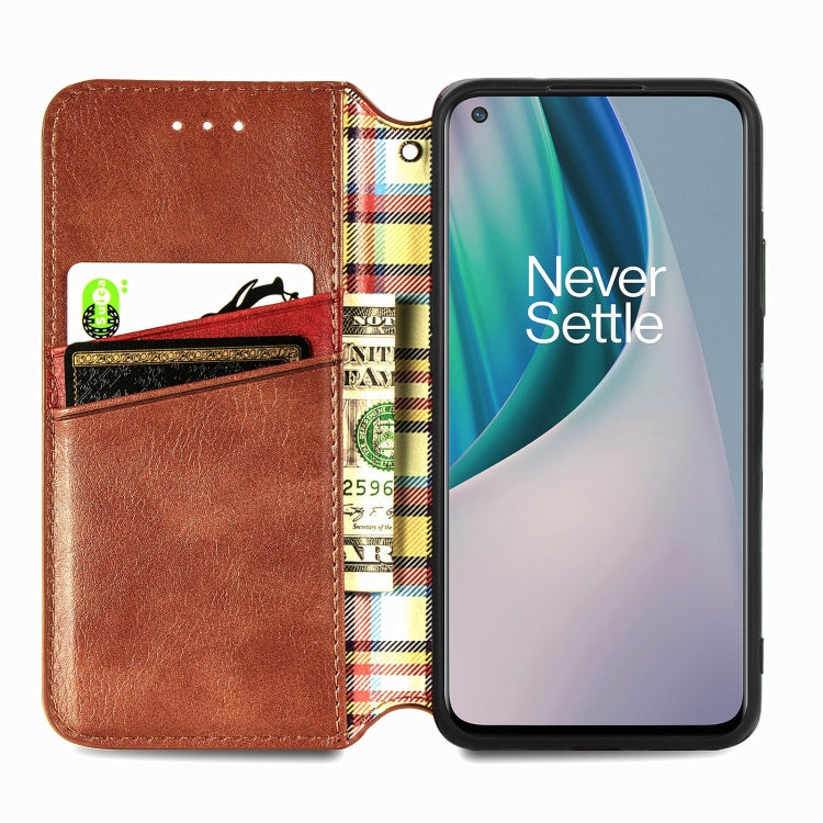 For OnePlus N10 Cubic Grid Pressed Horizontal Flip Magnetic PU Leather Case with Holder & Card Slots & Wallet