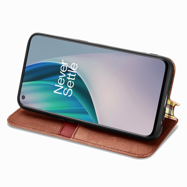 For OnePlus N10 Cubic Grid Pressed Horizontal Flip Magnetic PU Leather Case with Holder & Card Slots & Wallet