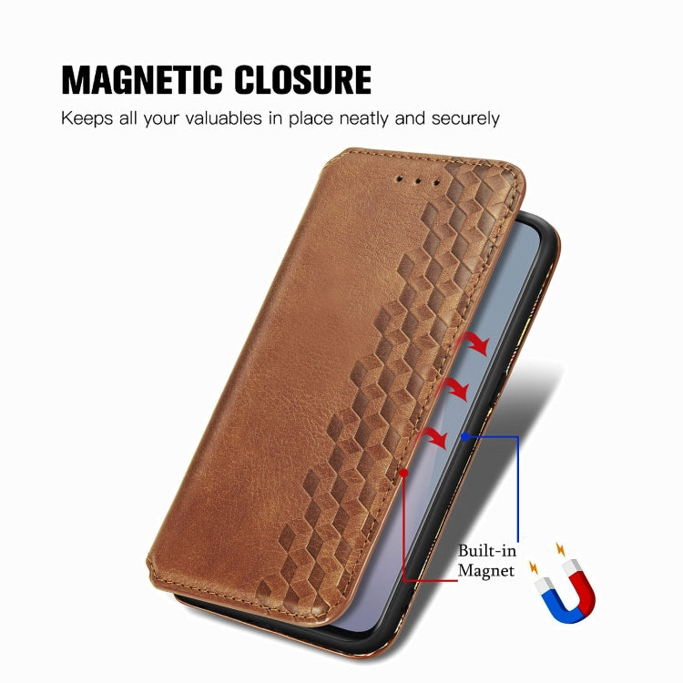 For OnePlus N10 Cubic Grid Pressed Horizontal Flip Magnetic PU Leather Case with Holder & Card Slots & Wallet