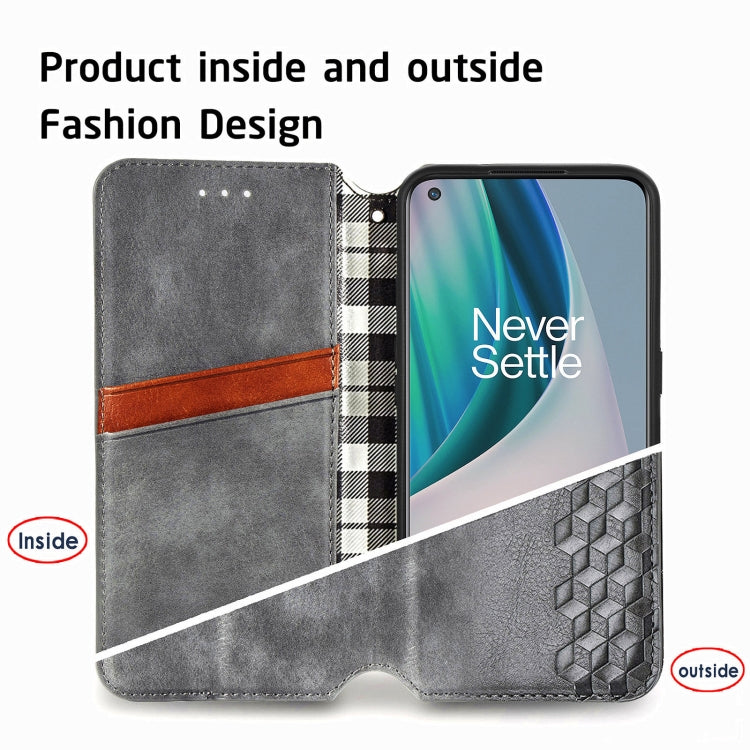 For OnePlus N10 Cubic Grid Pressed Horizontal Flip Magnetic PU Leather Case with Holder & Card Slots & Wallet