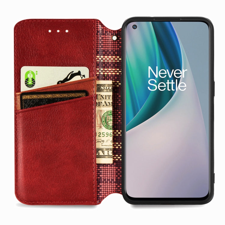 For OnePlus N10 Cubic Grid Pressed Horizontal Flip Magnetic PU Leather Case with Holder & Card Slots & Wallet