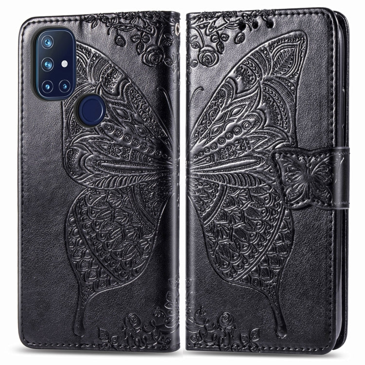 For OnePlus Nord N10 5G Butterfly Love Flower Embossed Horizontal Flip Leather Case with Bracket / Card Slot / Wallet / Lanyard