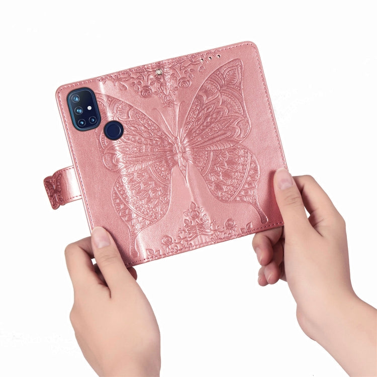 For OnePlus Nord N10 5G Butterfly Love Flower Embossed Horizontal Flip Leather Case with Bracket / Card Slot / Wallet / Lanyard
