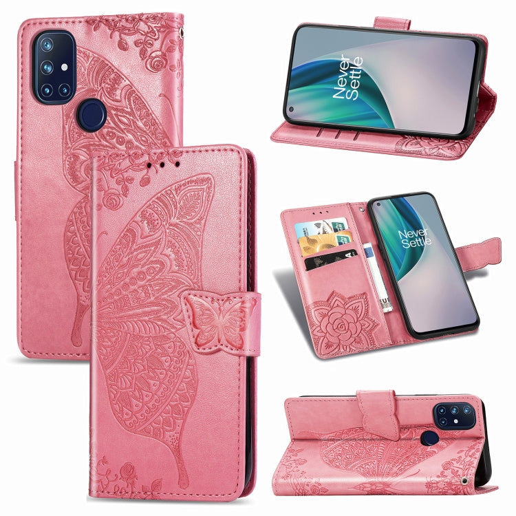 For OnePlus Nord N10 5G Butterfly Love Flower Embossed Horizontal Flip Leather Case with Bracket / Card Slot / Wallet / Lanyard