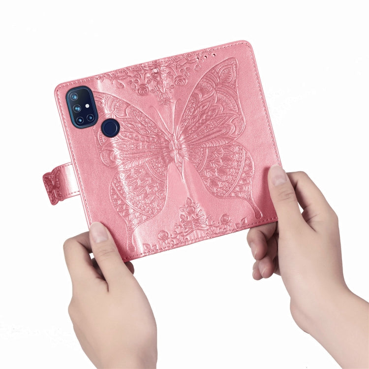 For OnePlus Nord N10 5G Butterfly Love Flower Embossed Horizontal Flip Leather Case with Bracket / Card Slot / Wallet / Lanyard
