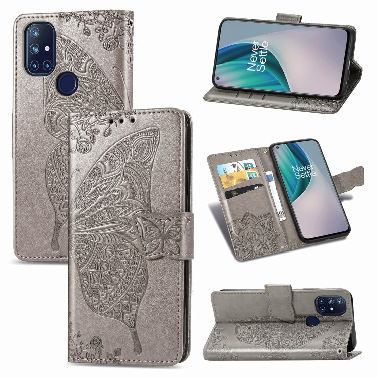 For OnePlus Nord N10 5G Butterfly Love Flower Embossed Horizontal Flip Leather Case with Bracket / Card Slot / Wallet / Lanyard