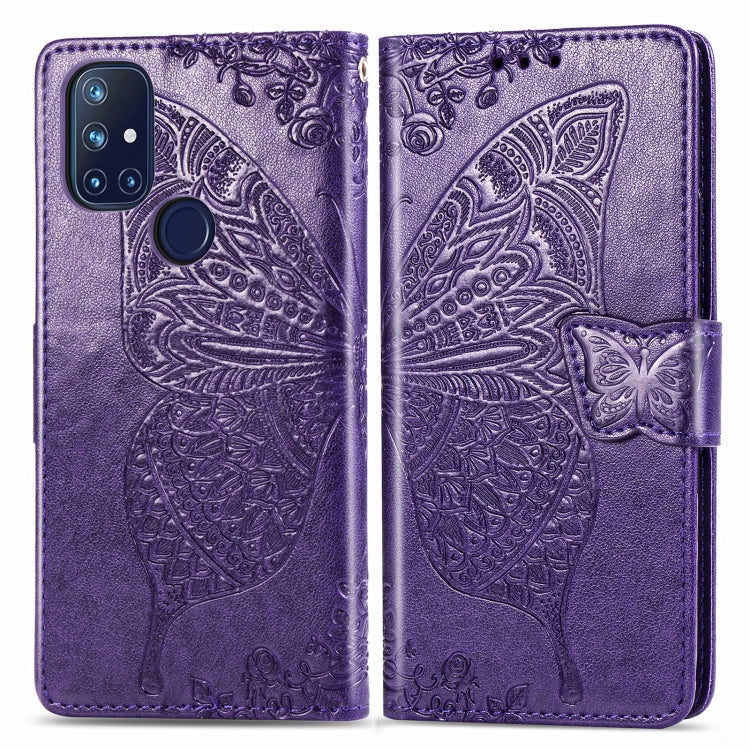 For OnePlus Nord N10 5G Butterfly Love Flower Embossed Horizontal Flip Leather Case with Bracket / Card Slot / Wallet / Lanyard