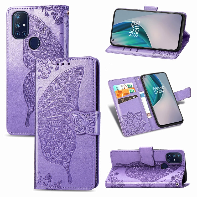 For OnePlus Nord N10 5G Butterfly Love Flower Embossed Horizontal Flip Leather Case with Bracket / Card Slot / Wallet / Lanyard