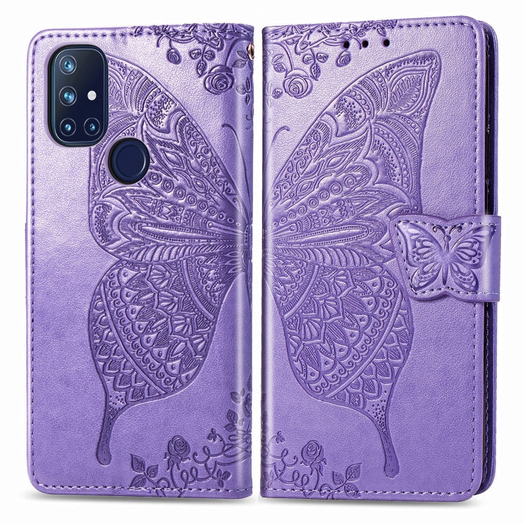For OnePlus Nord N10 5G Butterfly Love Flower Embossed Horizontal Flip Leather Case with Bracket / Card Slot / Wallet / Lanyard