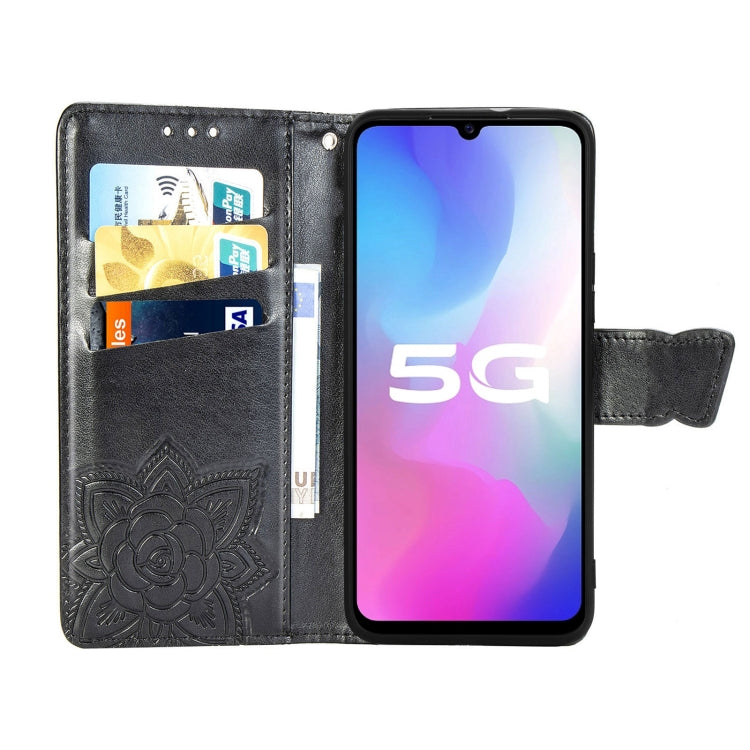 For vivo Y73s Butterfly Love Flower Embossed Horizontal Flip Leather Case with Bracket / Card Slot / Wallet / Lanyard