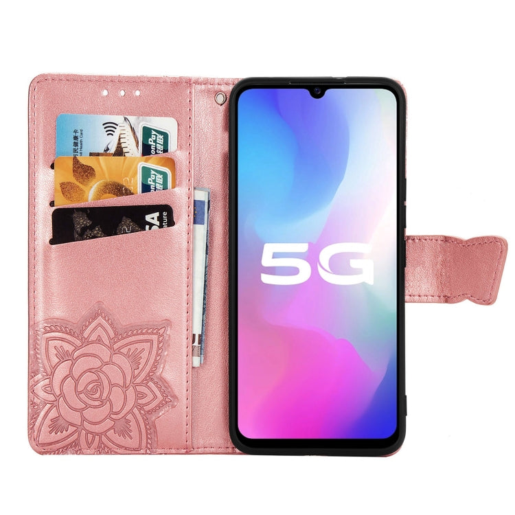 For vivo Y73s Butterfly Love Flower Embossed Horizontal Flip Leather Case with Bracket / Card Slot / Wallet / Lanyard