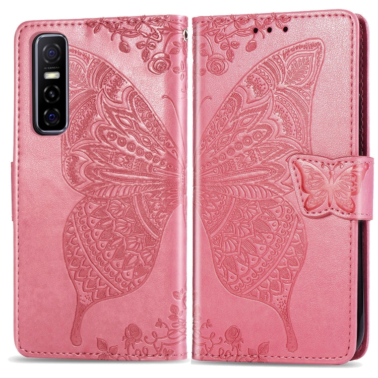 For vivo Y73s Butterfly Love Flower Embossed Horizontal Flip Leather Case with Bracket / Card Slot / Wallet / Lanyard