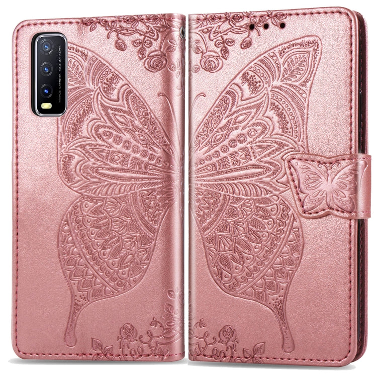 For vivo Y20 Butterfly Love Flower Embossed Horizontal Flip Leather Case with Bracket / Card Slot / Wallet / Lanyard
