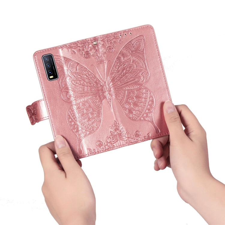 For vivo Y20 Butterfly Love Flower Embossed Horizontal Flip Leather Case with Bracket / Card Slot / Wallet / Lanyard