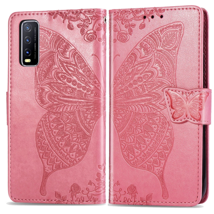 For vivo Y20 Butterfly Love Flower Embossed Horizontal Flip Leather Case with Bracket / Card Slot / Wallet / Lanyard