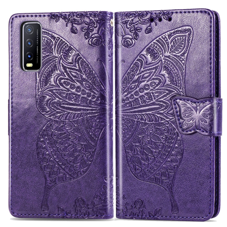 For vivo Y20 Butterfly Love Flower Embossed Horizontal Flip Leather Case with Bracket / Card Slot / Wallet / Lanyard