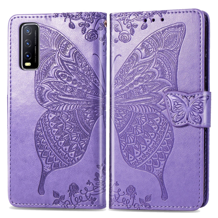 For vivo Y20 Butterfly Love Flower Embossed Horizontal Flip Leather Case with Bracket / Card Slot / Wallet / Lanyard
