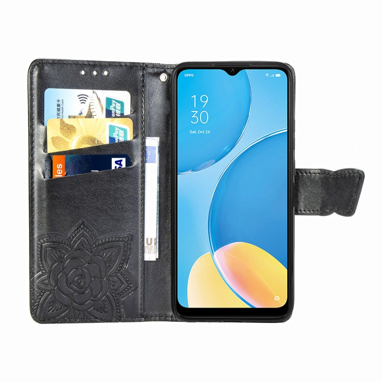 For OPPO A15 Butterfly Love Flower Embossed Horizontal Flip Leather Case with Bracket / Card Slot / Wallet / Lanyard
