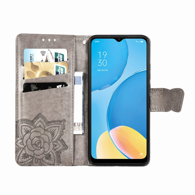 For OPPO A15 Butterfly Love Flower Embossed Horizontal Flip Leather Case with Bracket / Card Slot / Wallet / Lanyard