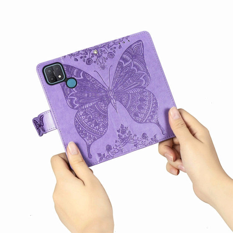 For OPPO A15 Butterfly Love Flower Embossed Horizontal Flip Leather Case with Bracket / Card Slot / Wallet / Lanyard