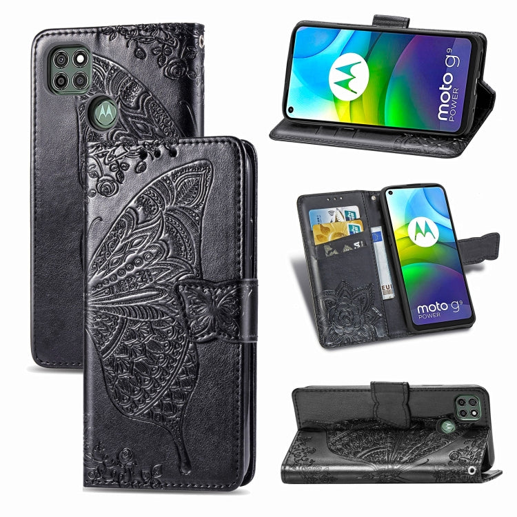 For Motorola Moto G9 Power Butterfly Love Flower Embossed Horizontal Flip Leather Case with Bracket / Card Slot / Wallet / Lanyard
