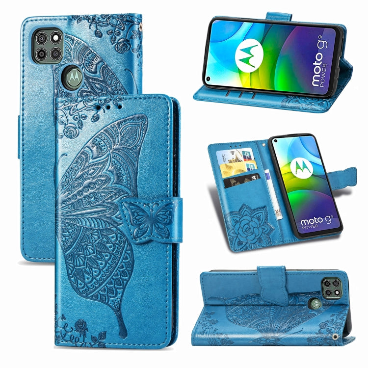 For Motorola Moto G9 Power Butterfly Love Flower Embossed Horizontal Flip Leather Case with Bracket / Card Slot / Wallet / Lanyard