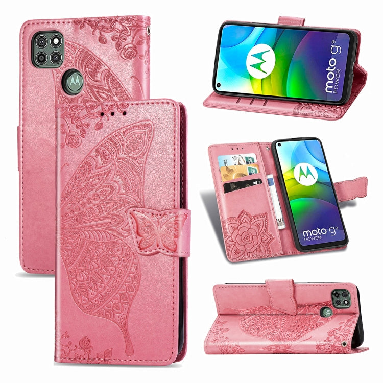 For Motorola Moto G9 Power Butterfly Love Flower Embossed Horizontal Flip Leather Case with Bracket / Card Slot / Wallet / Lanyard