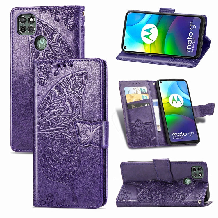 For Motorola Moto G9 Power Butterfly Love Flower Embossed Horizontal Flip Leather Case with Bracket / Card Slot / Wallet / Lanyard
