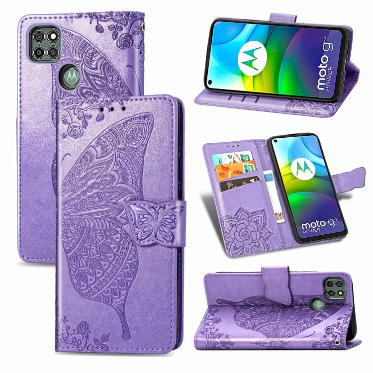 For Motorola Moto G9 Power Butterfly Love Flower Embossed Horizontal Flip Leather Case with Bracket / Card Slot / Wallet / Lanyard