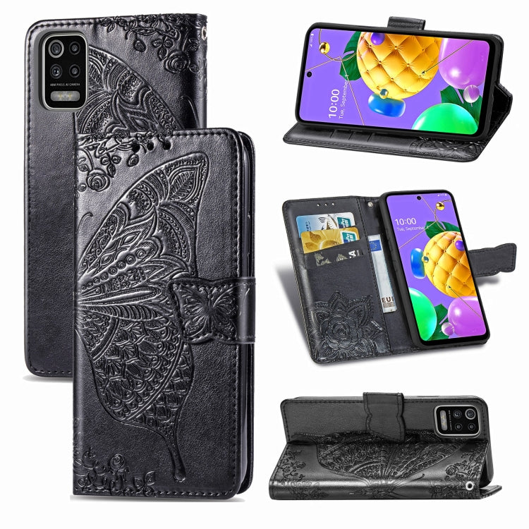 For LG K52 Butterfly Love Flower Embossed Horizontal Flip Leather Case with Bracket / Card Slot / Wallet / Lanyard