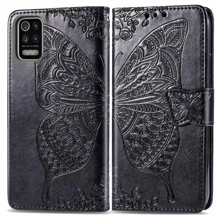 For LG K52 Butterfly Love Flower Embossed Horizontal Flip Leather Case with Bracket / Card Slot / Wallet / Lanyard