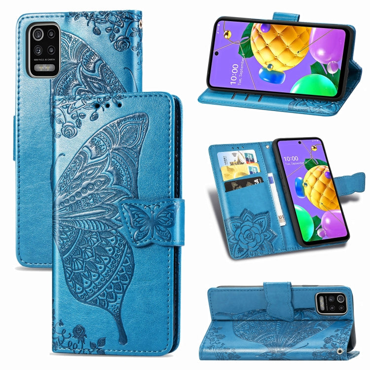 For LG K52 Butterfly Love Flower Embossed Horizontal Flip Leather Case with Bracket / Card Slot / Wallet / Lanyard