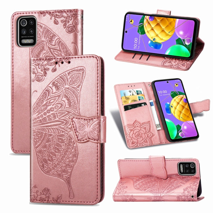 For LG K52 Butterfly Love Flower Embossed Horizontal Flip Leather Case with Bracket / Card Slot / Wallet / Lanyard