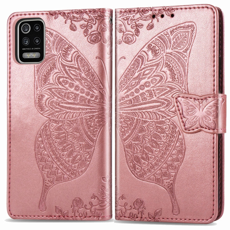 For LG K52 Butterfly Love Flower Embossed Horizontal Flip Leather Case with Bracket / Card Slot / Wallet / Lanyard