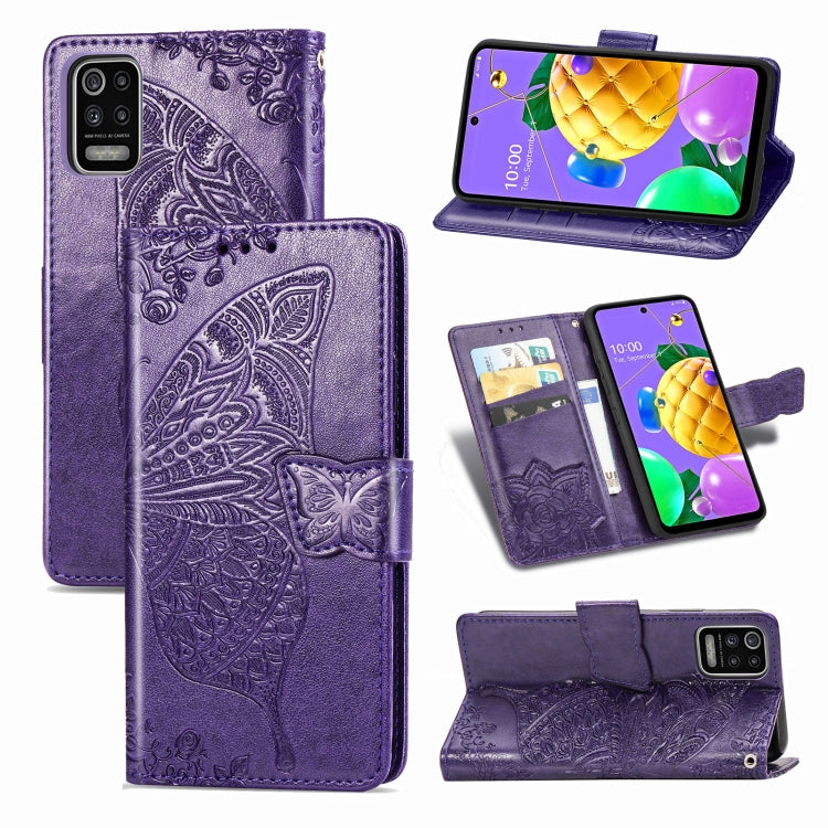 For LG K52 Butterfly Love Flower Embossed Horizontal Flip Leather Case with Bracket / Card Slot / Wallet / Lanyard