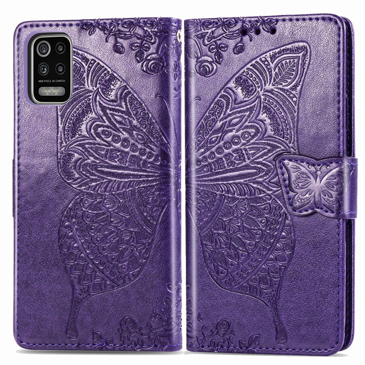For LG K52 Butterfly Love Flower Embossed Horizontal Flip Leather Case with Bracket / Card Slot / Wallet / Lanyard