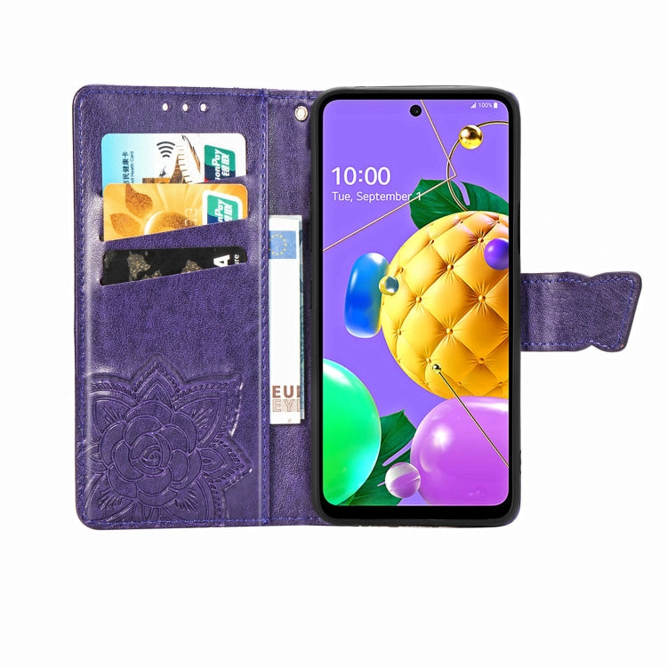 For LG K52 Butterfly Love Flower Embossed Horizontal Flip Leather Case with Bracket / Card Slot / Wallet / Lanyard