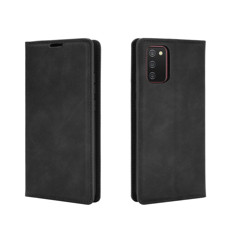 For Samsung Galaxy A02s (EU Version) Retro-skin Business Magnetic Suction Leather Case with Holder & Card Slots & Wallet