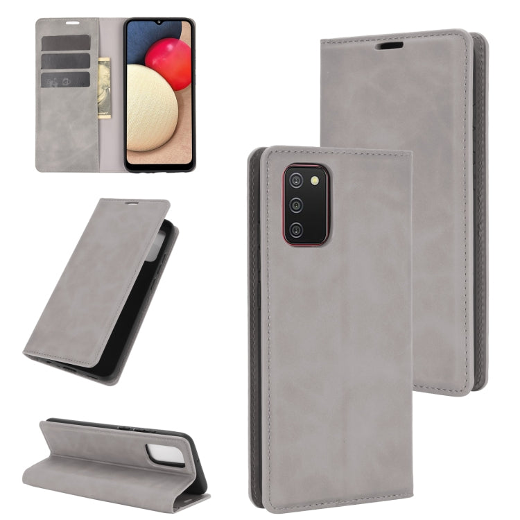 For Samsung Galaxy A02s (EU Version) Retro-skin Business Magnetic Suction Leather Case with Holder & Card Slots & Wallet