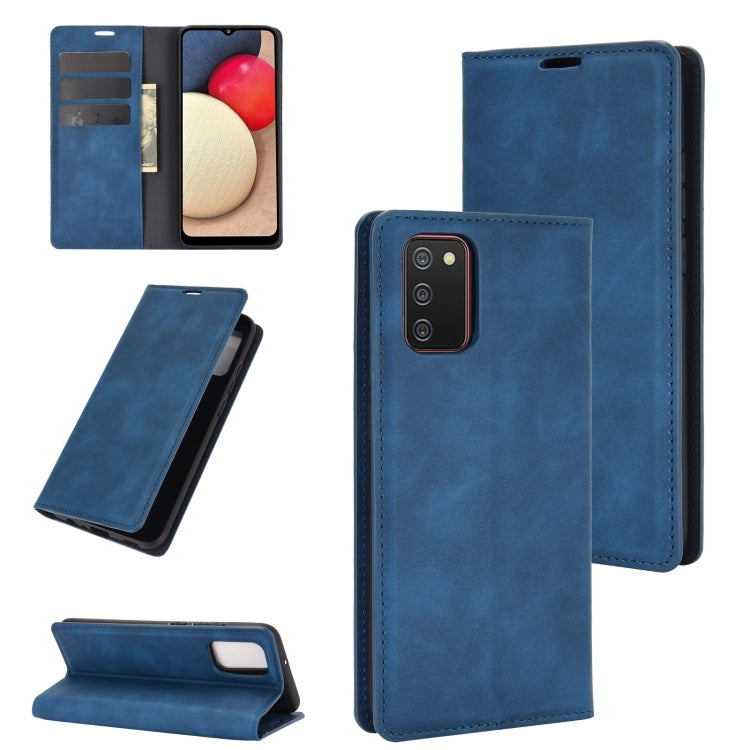 For Samsung Galaxy A02s (EU Version) Retro-skin Business Magnetic Suction Leather Case with Holder & Card Slots & Wallet