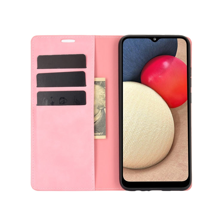For Samsung Galaxy A02s (EU Version) Retro-skin Business Magnetic Suction Leather Case with Holder & Card Slots & Wallet
