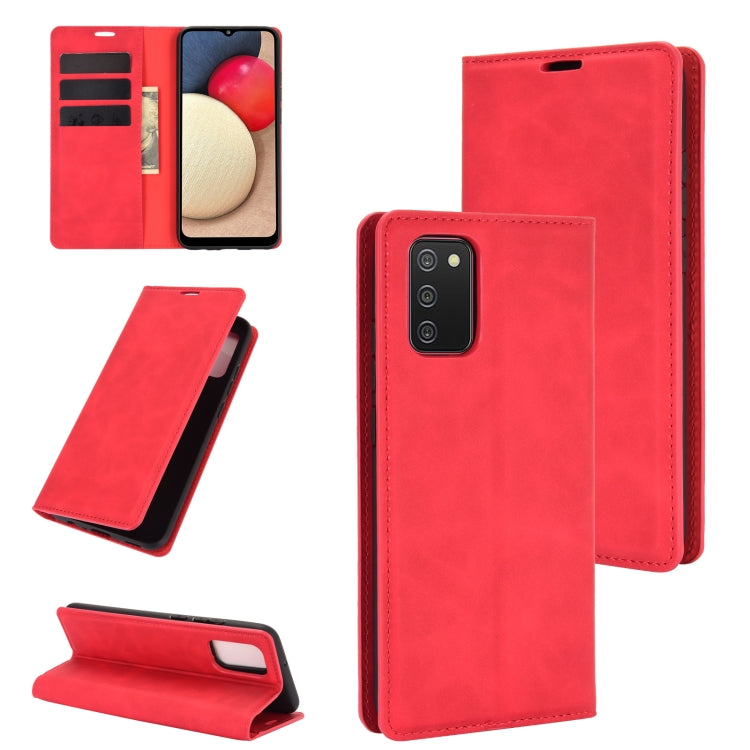 For Samsung Galaxy A02s (EU Version) Retro-skin Business Magnetic Suction Leather Case with Holder & Card Slots & Wallet