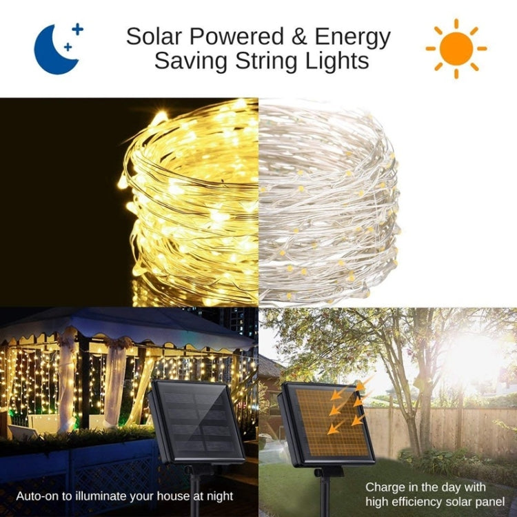 20m 200LED Solar Outdoor Waterproof Silver Wire Light String Christmas New Year Garden Decoration Garland Lights(Warm White Light)
