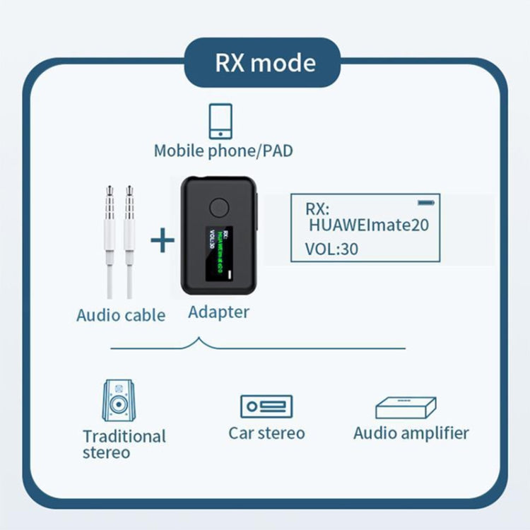 T2 2 in 1 OLED Color Screen Bluetooth 5.0 Wireless Receiver Transmitter